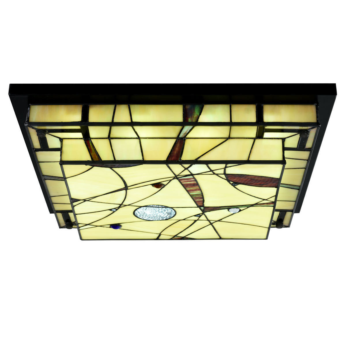 Square-shaped ceiling light made in elaborate Tiffany technique Square-shaped ceiling light made in elaborate Tiffany technique