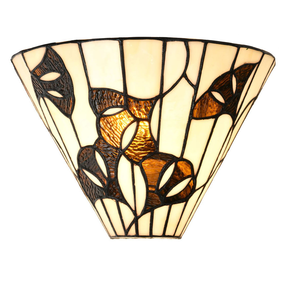 Halbrunde Wandleuchte mit Gingkoblättern aus Tiffany-Glas: Halbrunde Wandleuchte mit Gingkoblättern aus Tiffany-Glas (eingeschaltet)
