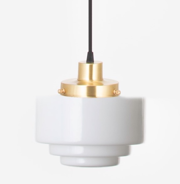 Pendelleuchte mit breitem gestuften Opal-Zylinderglas Ø 20/25 cm