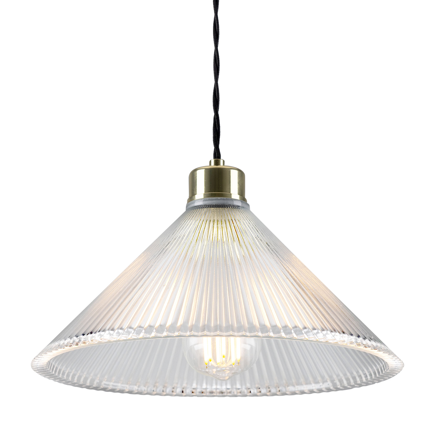 Pendant Light with Conical Holophane Glass Shade