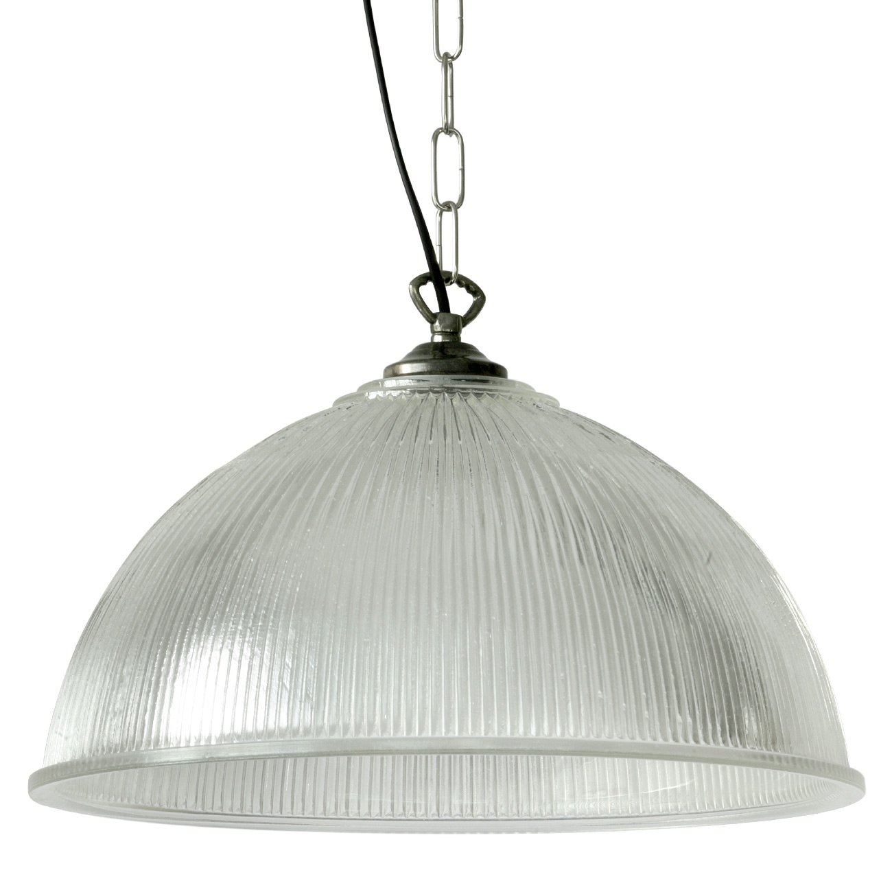 Large holophane glass hanging light with chain