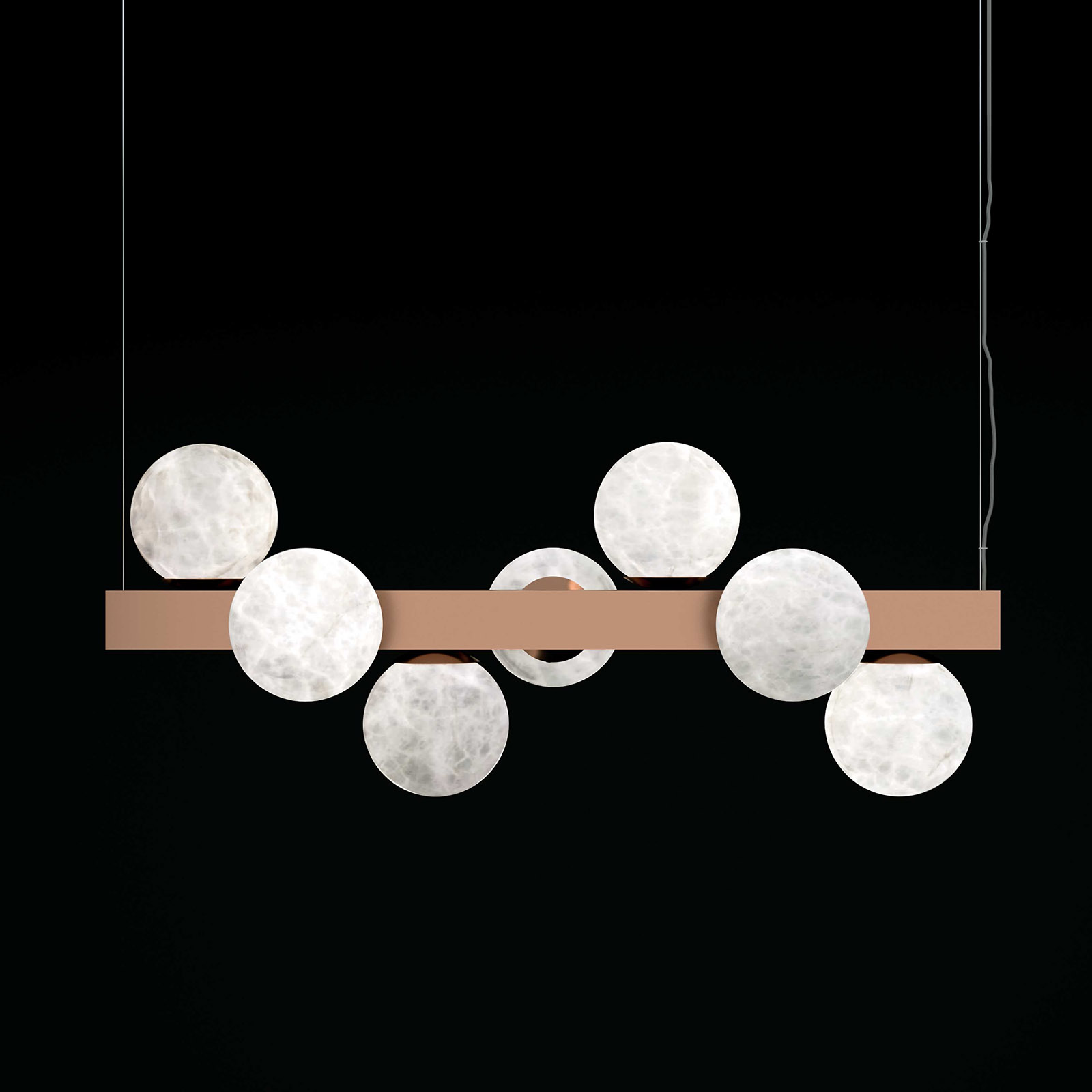 Balken-Leuchter mit sieben Alabaster-Kugeln DIONISO Balken-Leuchter mit sieben Alabaster-Kugeln DIONISO