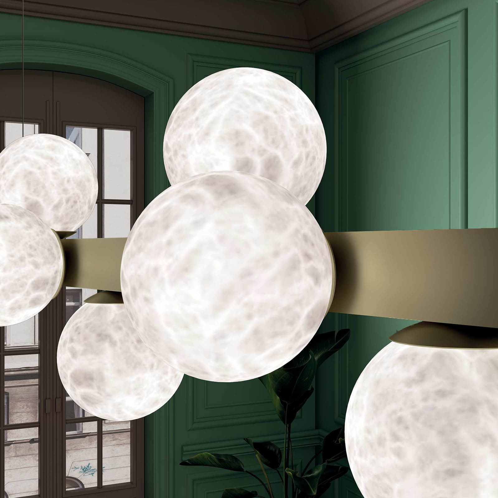 Bild 5: 09 dunkelblau glänzend Balken-Leuchter mit sieben Alabaster-Kugeln DIONISO: 09 dunkelblau glänzend