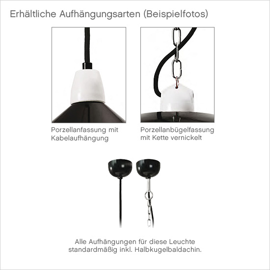 Bild 3: Die erhältlichen Aufhängungsarten BORKEN Kleine Landhaus-Hängelampe aus Kupfer und Porzellan: Die erhältlichen Aufhängungsarten