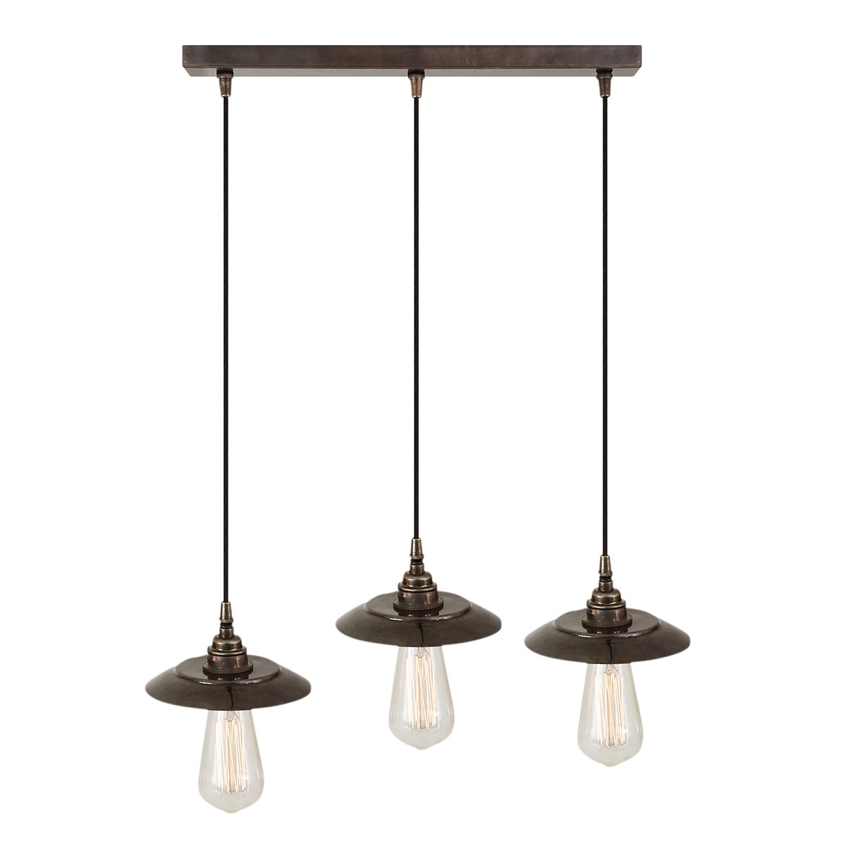 Bild 3: Die charmante Dreifach-Pendelleuchte, hier in Alt-Silbern patiniert, mit Edison-Birnen Dreifach-Pendelleuchte mit kleinen Schirmchen: Die charmante Dreifach-Pendelleuchte, hier in Alt-Silbern patiniert, mit Edison-Birnen