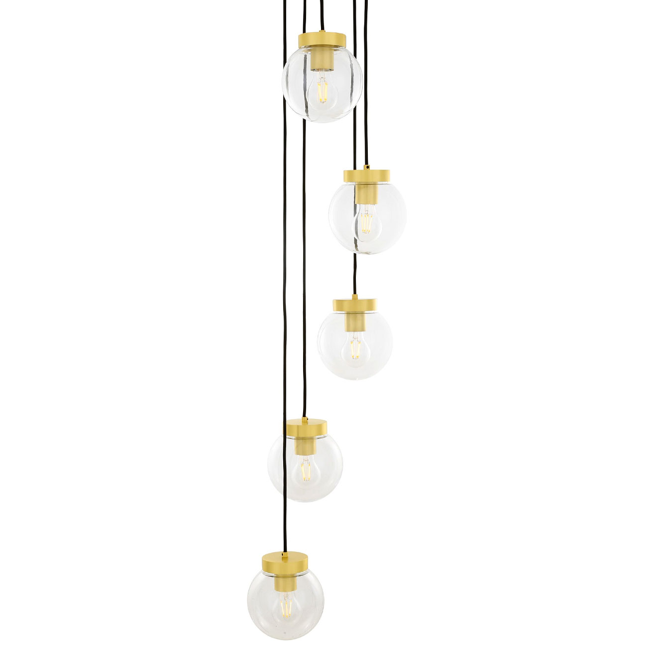 Kaskade aus fünf Kugel-Pendelleuchten à Ø 15 cm Kaskade aus fünf Kugel-Pendelleuchten à Ø 15 cm