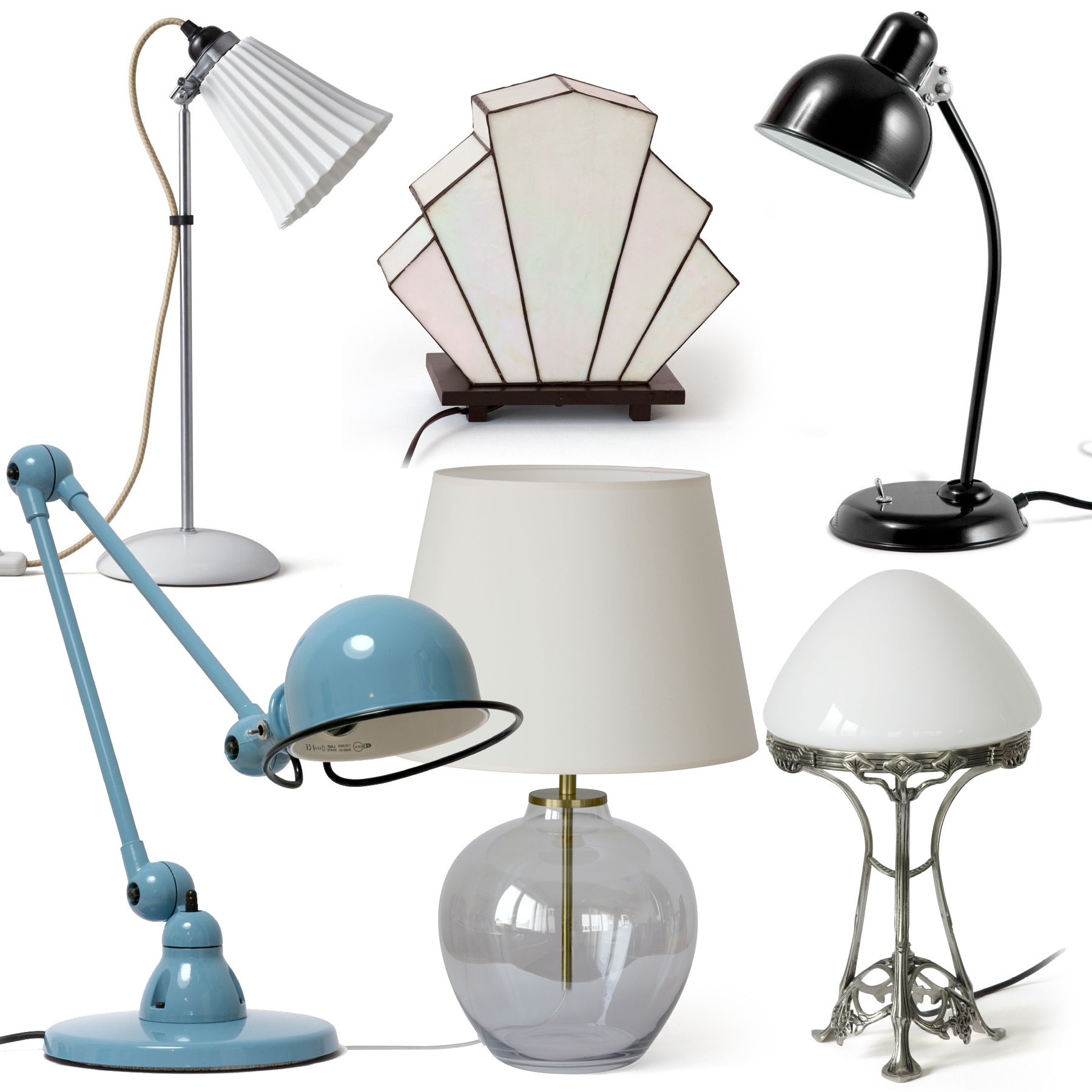 collage image of various exclusive table and desk lights