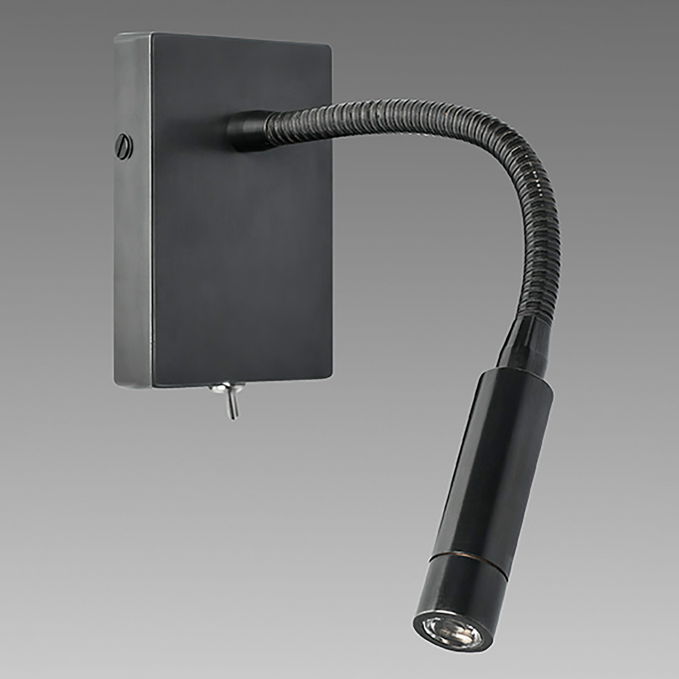 Moderne Leseleuchte mit Flexarm aus Messing AL43: Das Modell mit Schalter in schwarz patiniert.