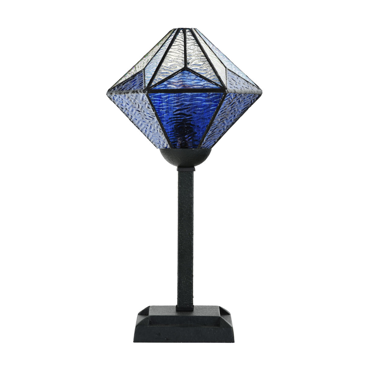Blue Tiffany table light with geometrical glass shade Blue Tiffany table light with geometrical glass shade