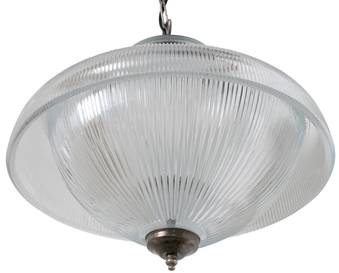 Bild 3: Alt-silbern patiniert Nostalgische Pendelleuchte mit zweiteiligem Holophanglas: Alt-silbern patiniert