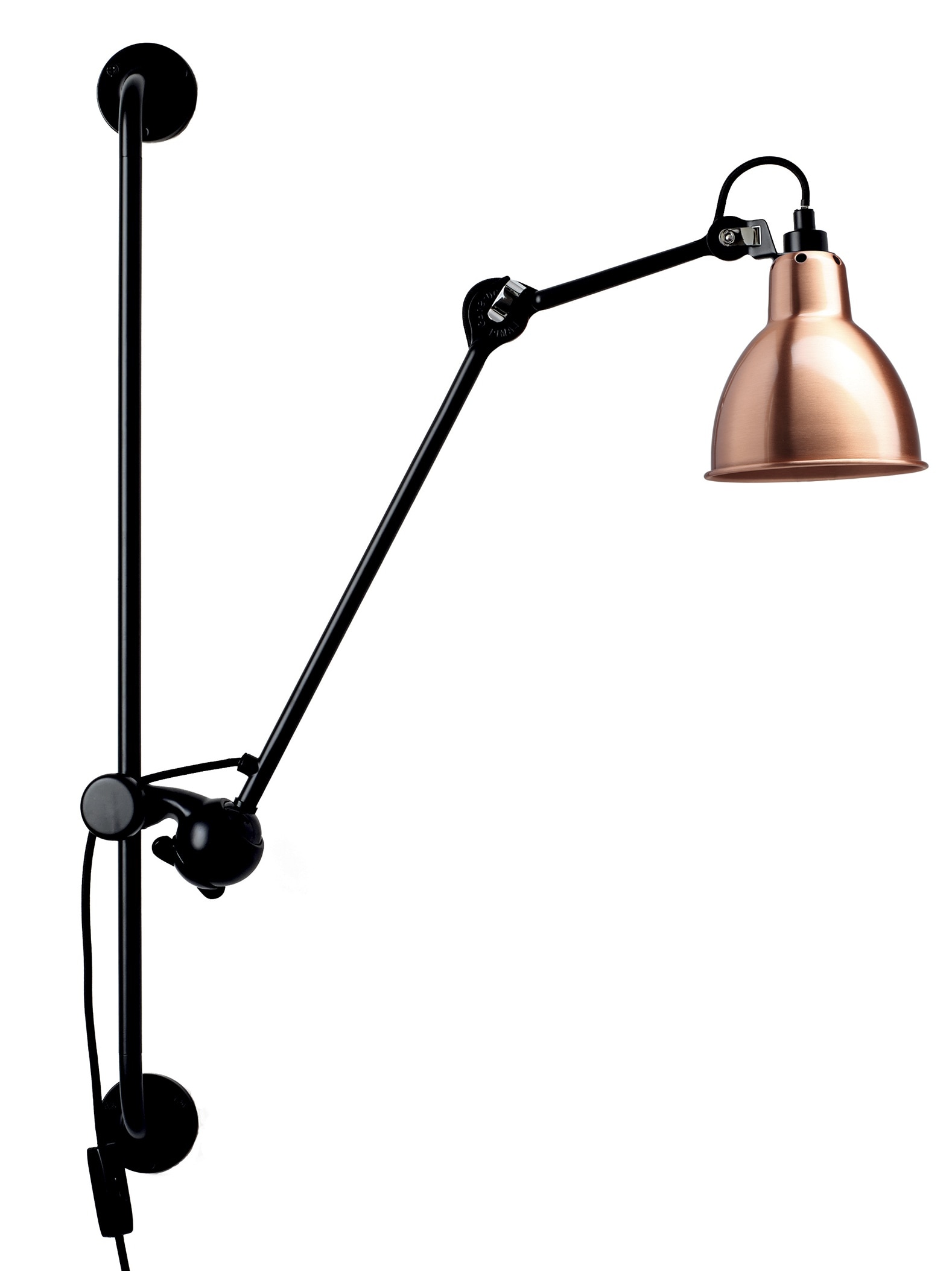 Bild 9: Mit Kupfer-Schirm (rund) Lampe Gras Schienen-Wandlampe mit Gelenkarm N° 210: Mit Kupfer-Schirm (rund)