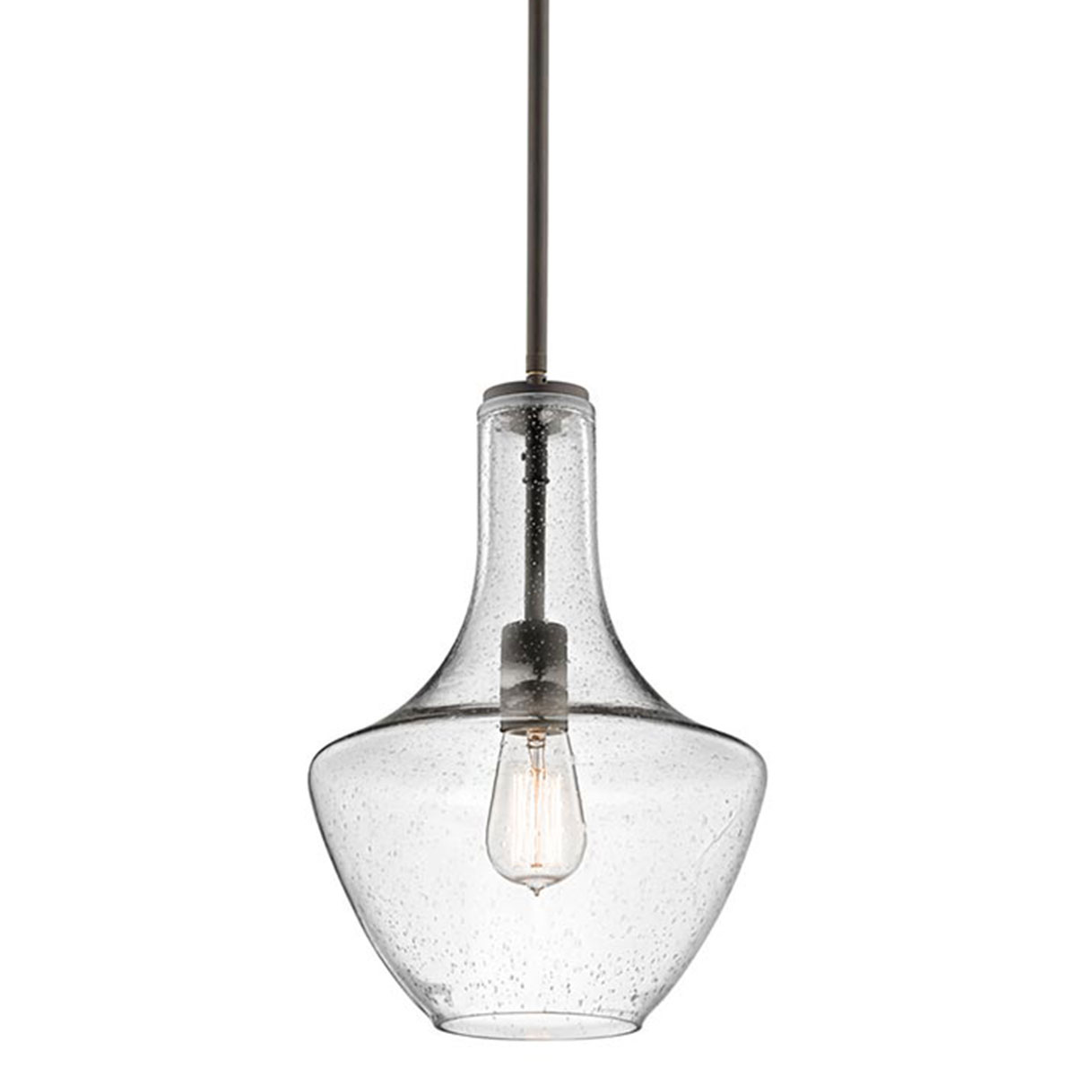 Zeitlose Pendelleuchte mit klarem Bläschen-Glasschirm