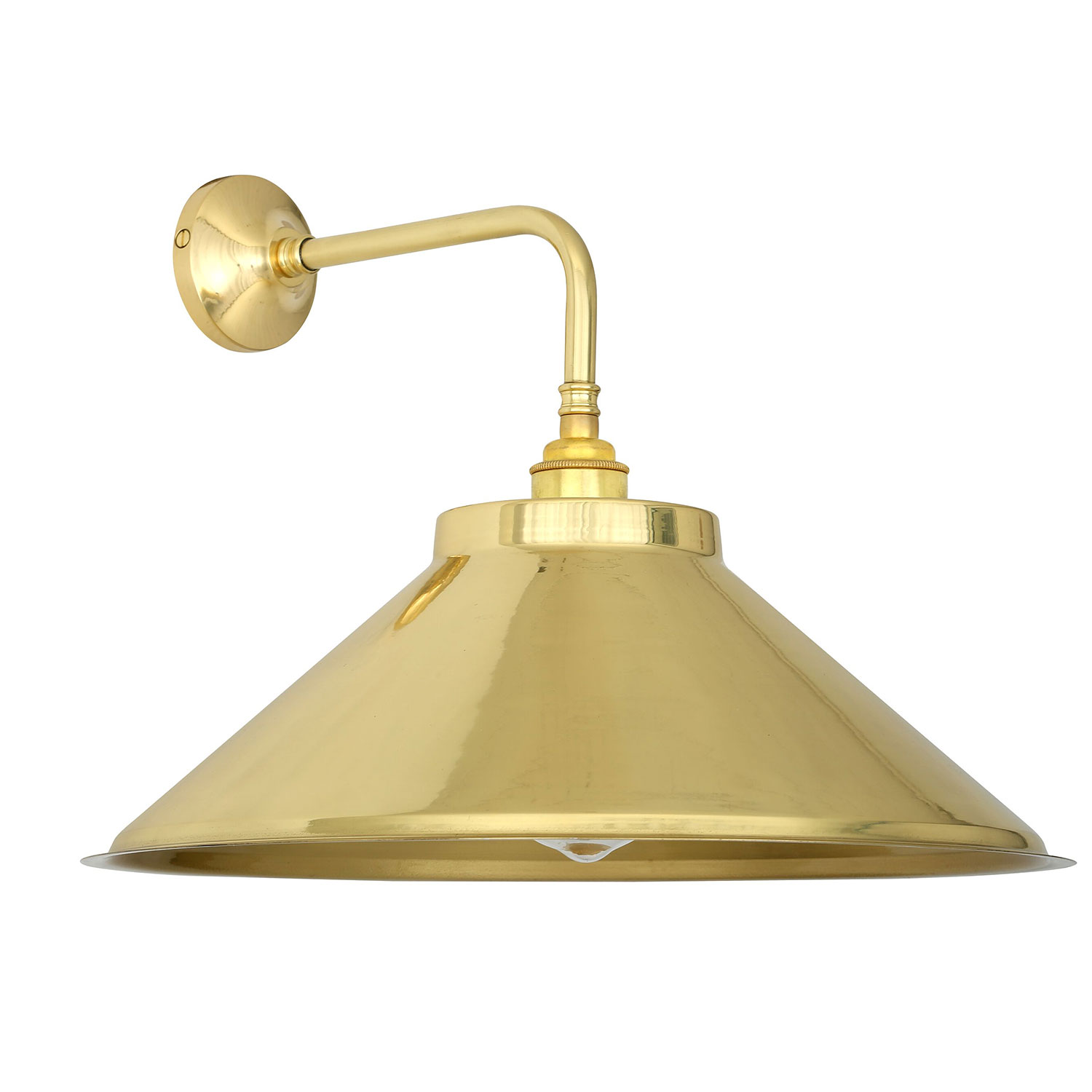 Nostalgische Industrie-Wandleuchte mit Kegelschirm aus Messing Nostalgische Industrie-Wandleuchte mit Kegelschirm aus Messing