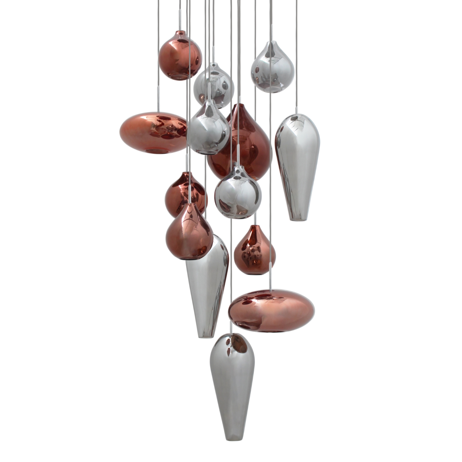 Group of Hand-Blown Glass Pendant Lights KAHINA: When switched off, the reflective surface takes centre stage.