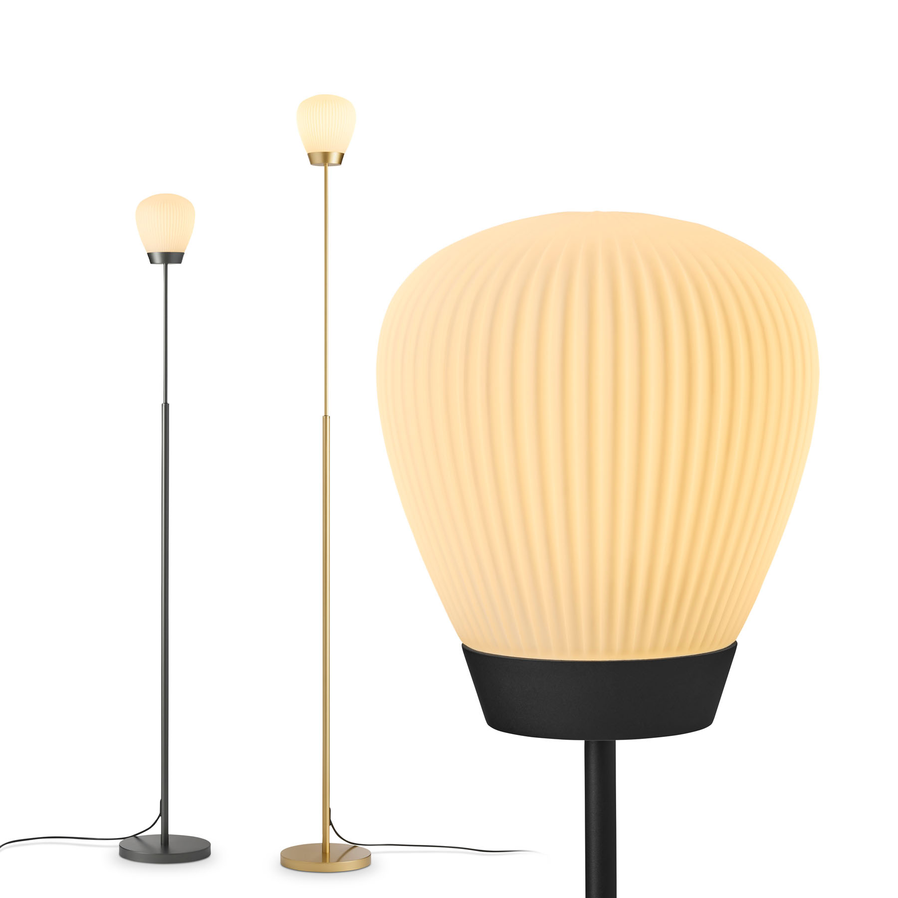 Art Déco floor lamp PLISSEE S with frosted glass shade Art Déco floor lamp PLISSEE S with frosted glass shade