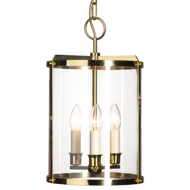 Bild 1: Dreiflammige Hängeleuchte aus Messing glänzend mit Zylinderglas Dreiflammige Hängeleuchte aus Messing mit Zylinderglas: Dreiflammige Hängeleuchte aus Messing glänzend mit Zylinderglas