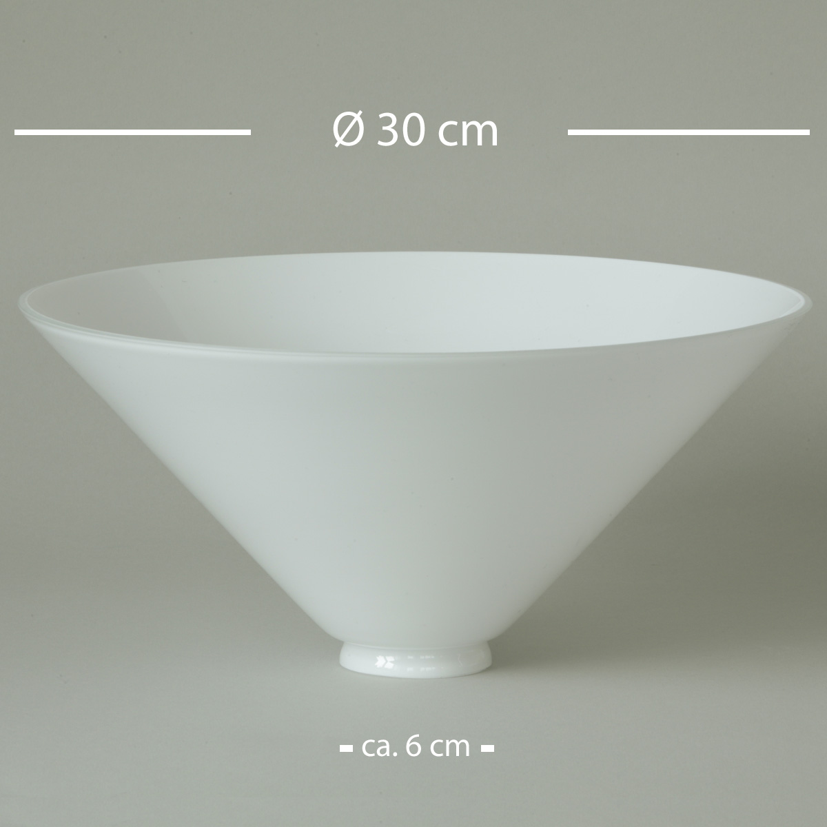 Cobbler glass: replacement glass Ø 30 cm in opal white with Ø 6 cm lip