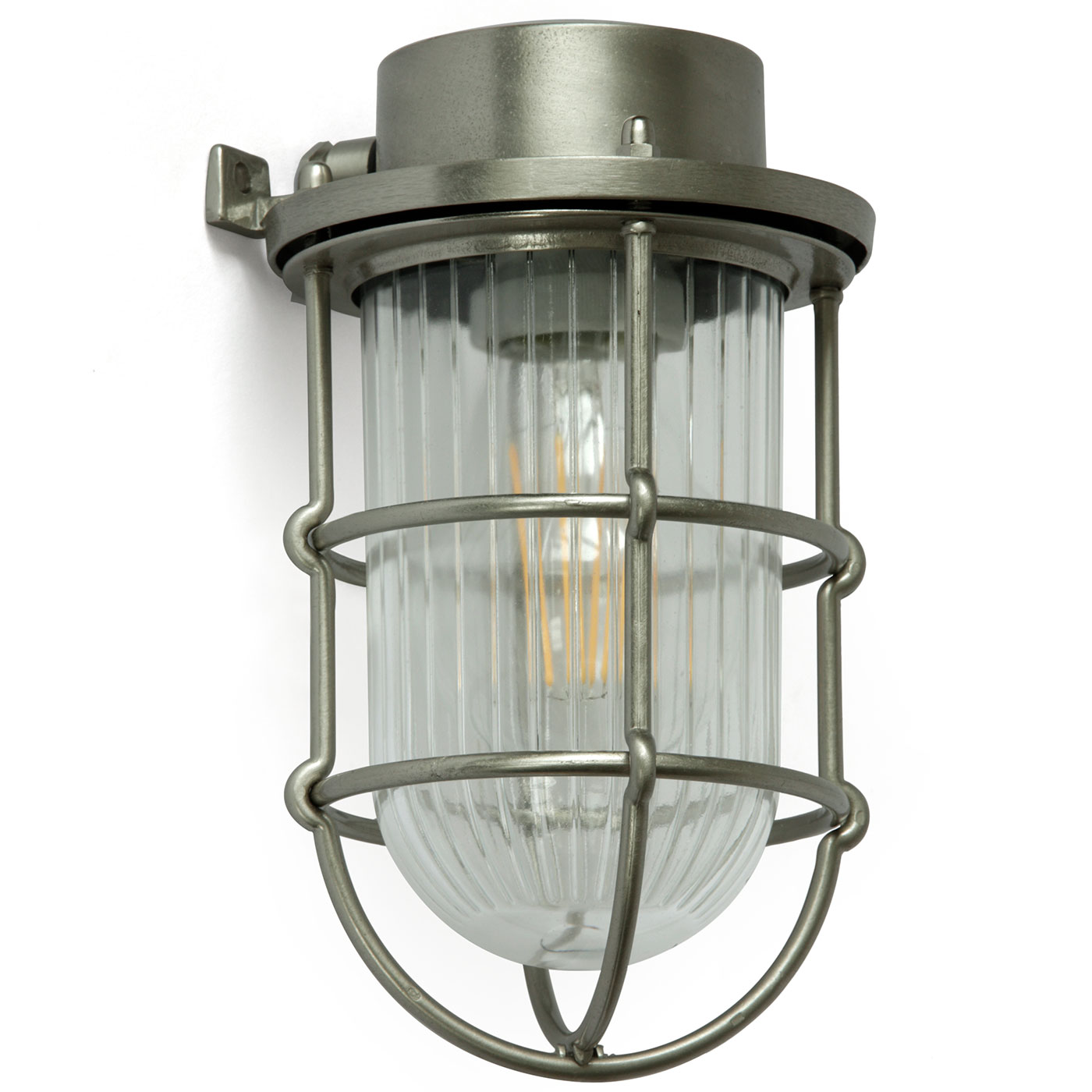Vergitterte Schiffs-Wandlampe (Kellerleuchte) mit Glas-Zylinder, IP64 – Casa Lumi