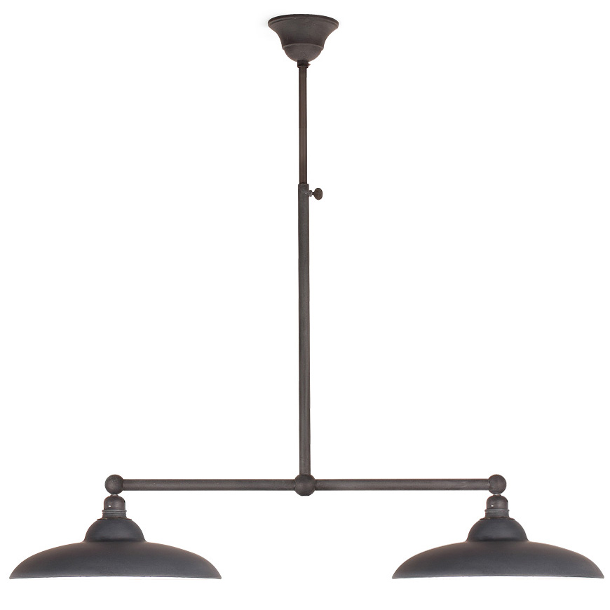 Bild 1: Balken-Hängeleuchte mit zwei Schirmen: ideal für Esstische (hier bleigrau) Stabpendel-Balkenlampe für Esstische, mit zwei Schirmen: Balken-Hängeleuchte mit zwei Schirmen: ideal für Esstische (hier bleigrau)