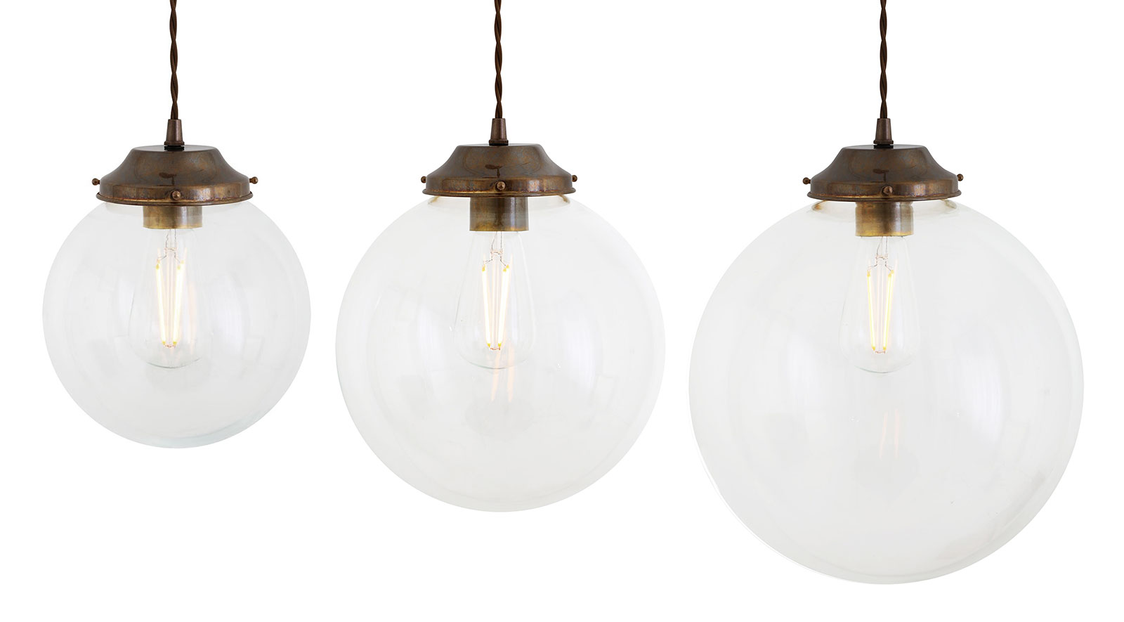 Bild 3: Kugellampen im Vergleich: Glaskugel mit 20 cm, 25 cm, 30 cm Durchmesser Nostalgische Pendelleuchte mit klarer Glaskugel, Ø 20, 25 oder 30 cm: Kugellampen im Vergleich: Glaskugel mit 20 cm, 25 cm, 30 cm Durchmesser