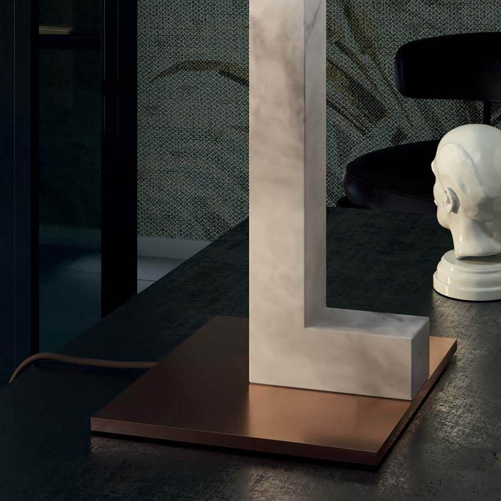 Italienische Design-Tischleuchte mit Alabaster-Sockel LAMBDA: 10 kupferfarben