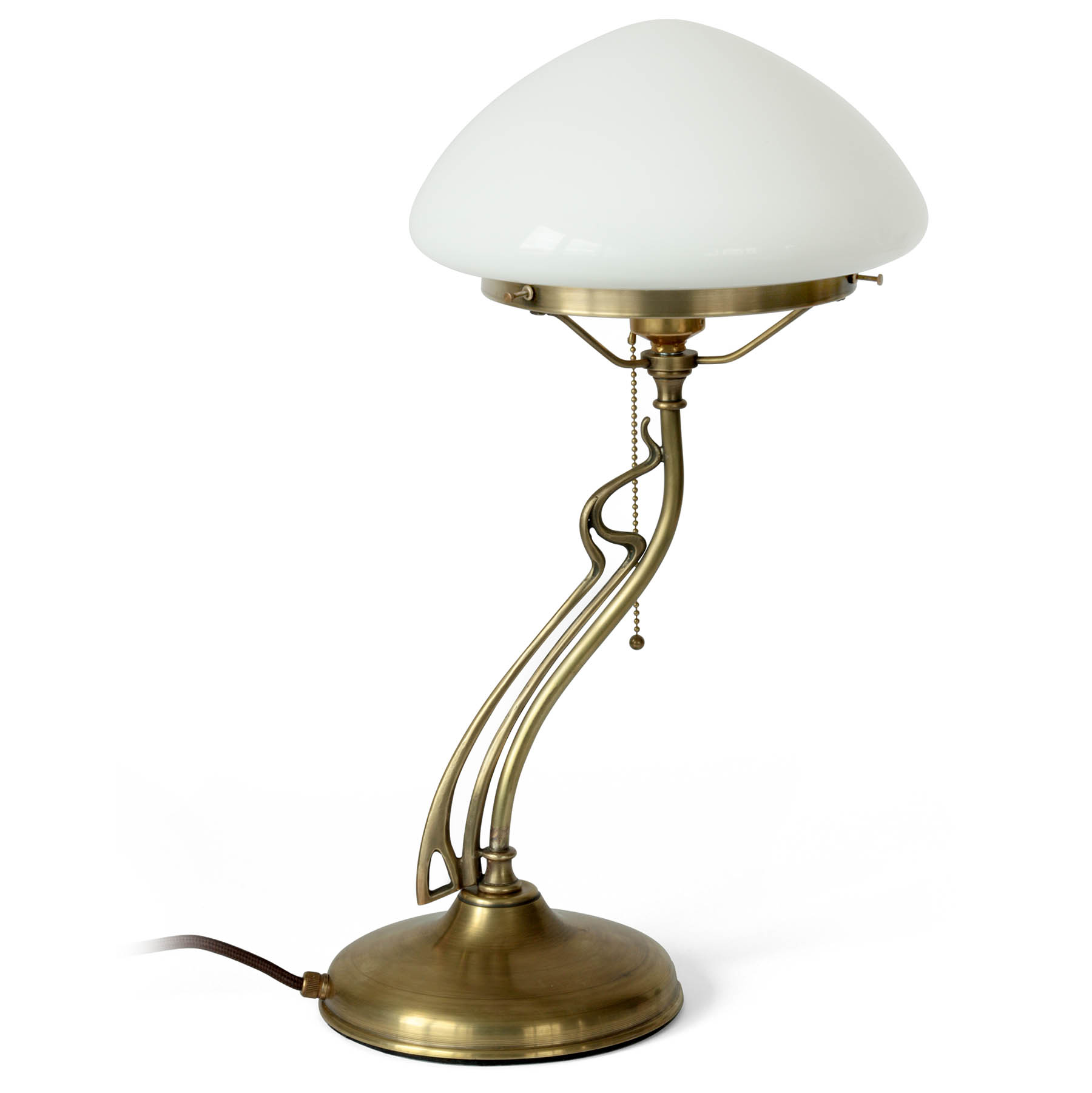 Art Nouveau "Mushroom" Table Lamp with Curved Brass Frame Art Nouveau "Mushroom" Table Lamp with Curved Brass Frame