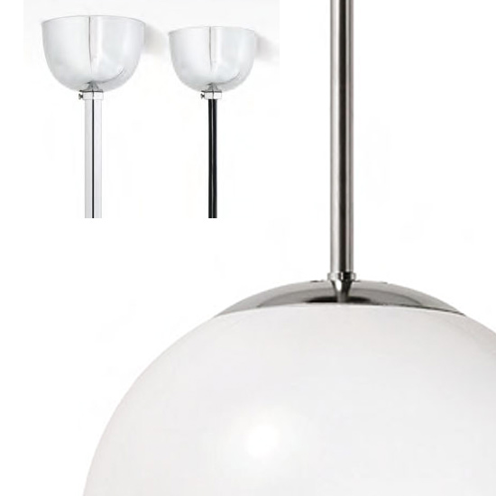Minimalistische Kugel-Lampe MÜNCHEN: Inklusive entsprechendem Halbkugelbaldachin (Ø 100 mm), Aufhängung am Pendelrohr oder PVC-Kabel