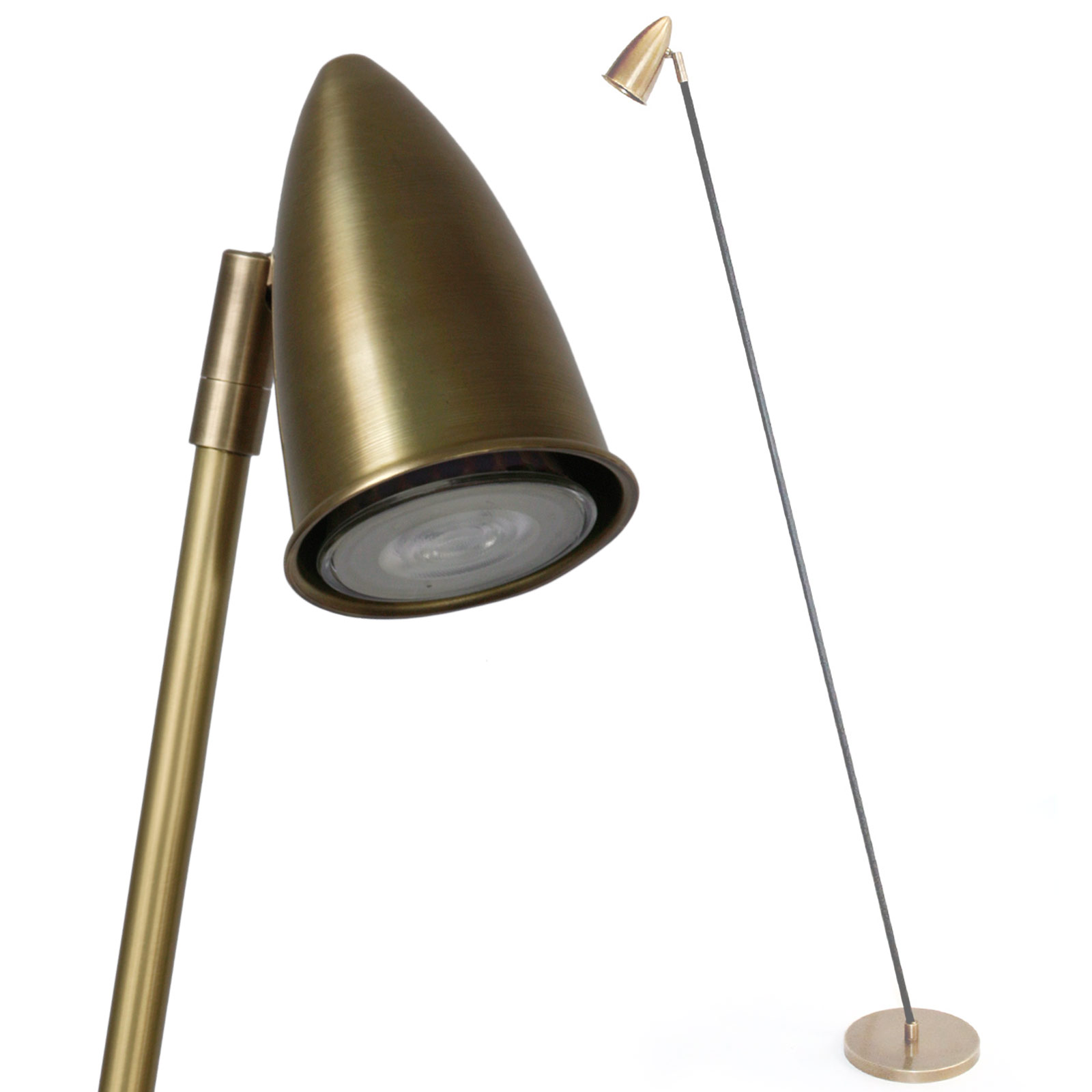 Neigbare Stehleuchte mit Kugelgelenk und kleinem Messing-Schirm OPTI Neigbare Stehleuchte mit Kugelgelenk und kleinem Messing-Schirm OPTI