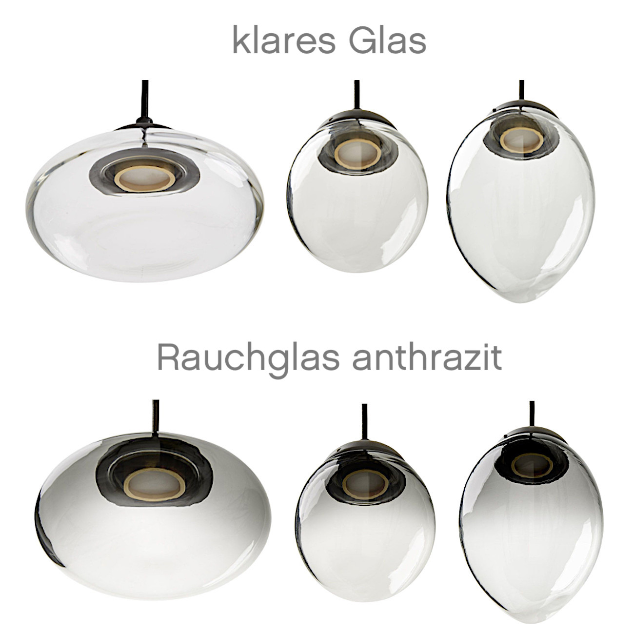Reihe aus fünf Glasschirm-Hängeleuchten VITROLO (LED) auf Leiste, Bild 3