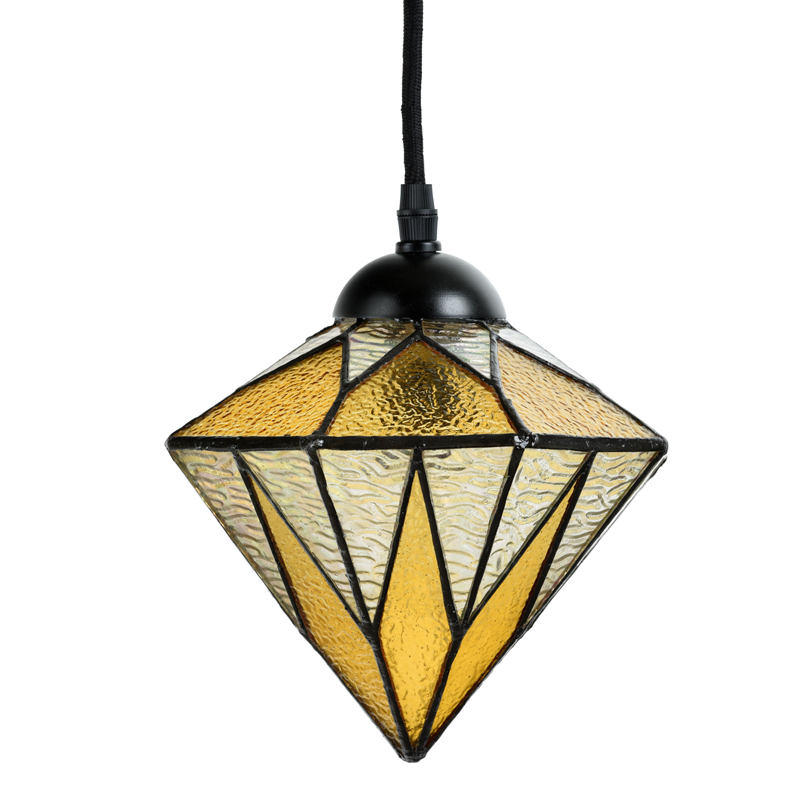 Tiffany-Hängeleuchte mit spitzem Glasschirm Tiffany-Hängeleuchte mit spitzem Glasschirm