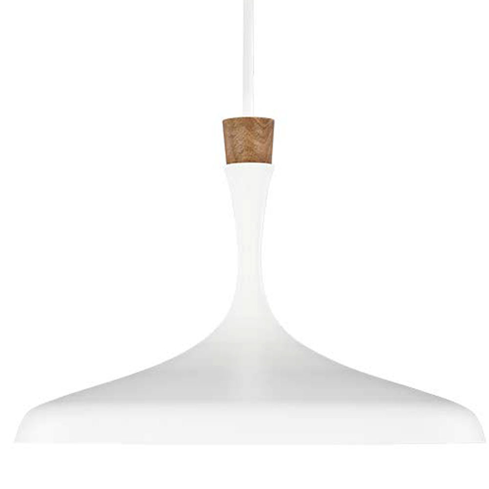 Große, weiße Hängeleuchte mit Holz-Detail, Ø 48 cm