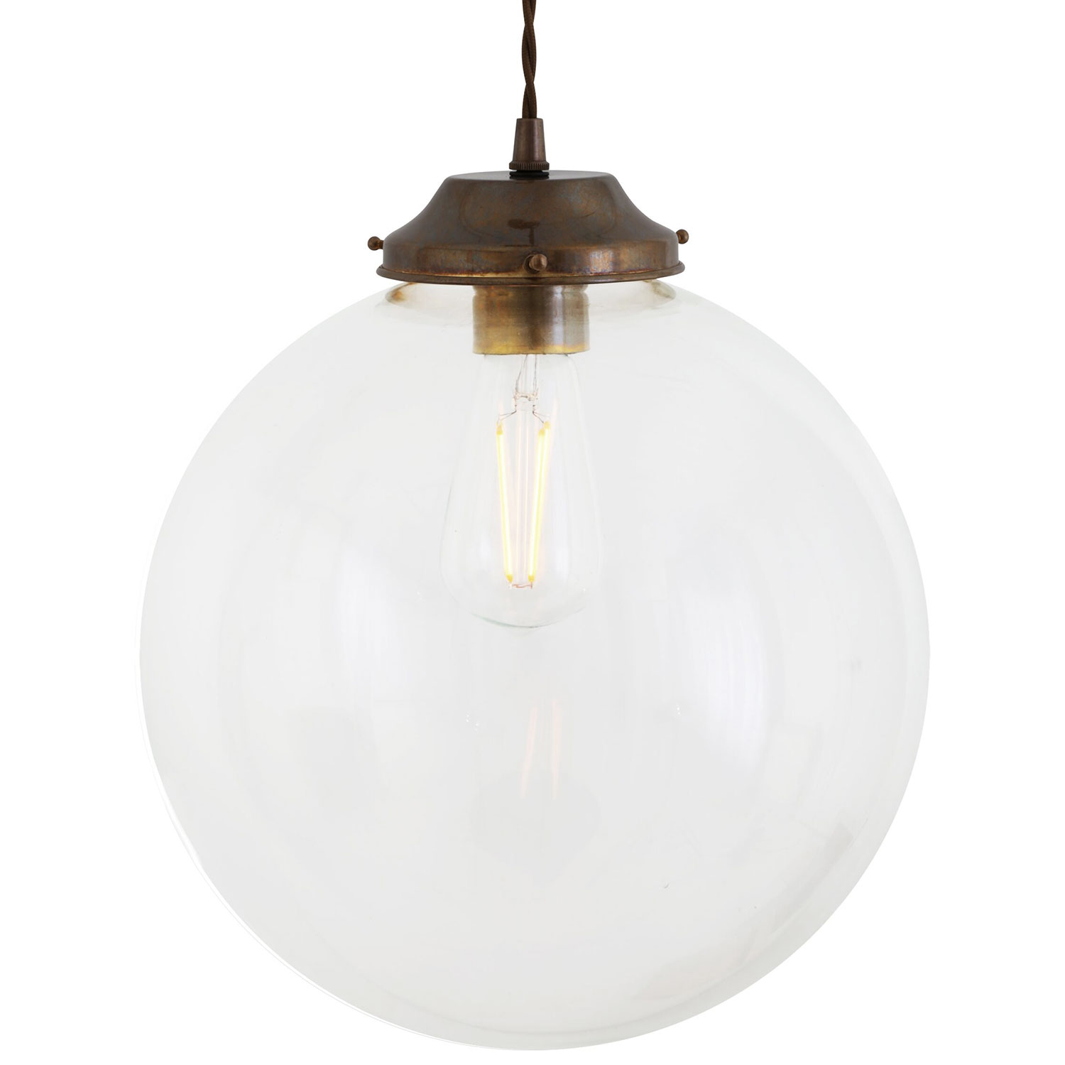 Bild 5: Hängeleuchte mit 30 cm-Glaskugel, Altmessing patiniert Nostalgische Pendelleuchte mit klarer Glaskugel, Ø 20, 25 oder 30 cm: Hängeleuchte mit 30 cm-Glaskugel, Altmessing patiniert