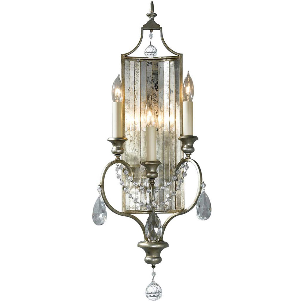 Verspielter 3-flammiger Kerzen-Wandleuchter mit Kristall-Behang