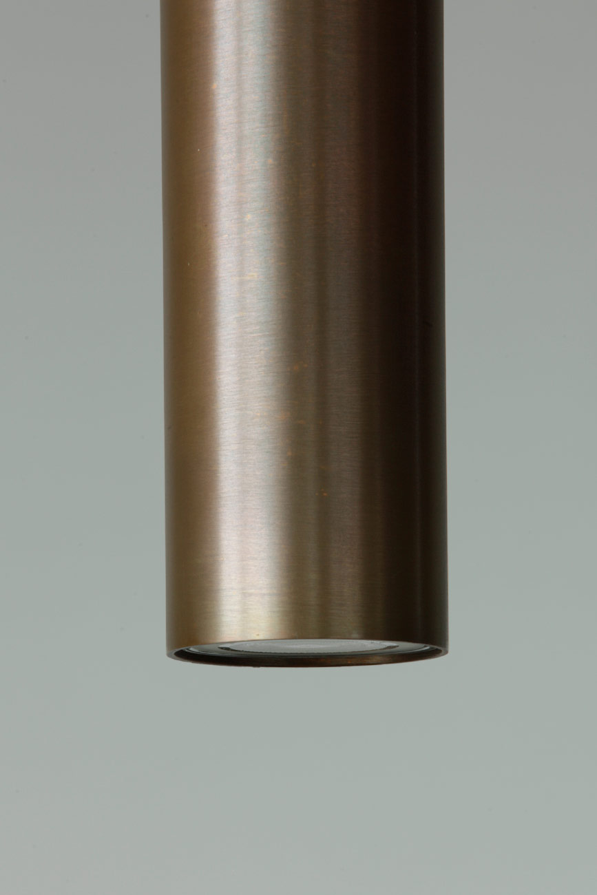 Bild 8: Kupfer patiniert Gruppe aus 5 Röhren-Pendelleuchten TOBINO, Kupfer oder Messing: Kupfer patiniert