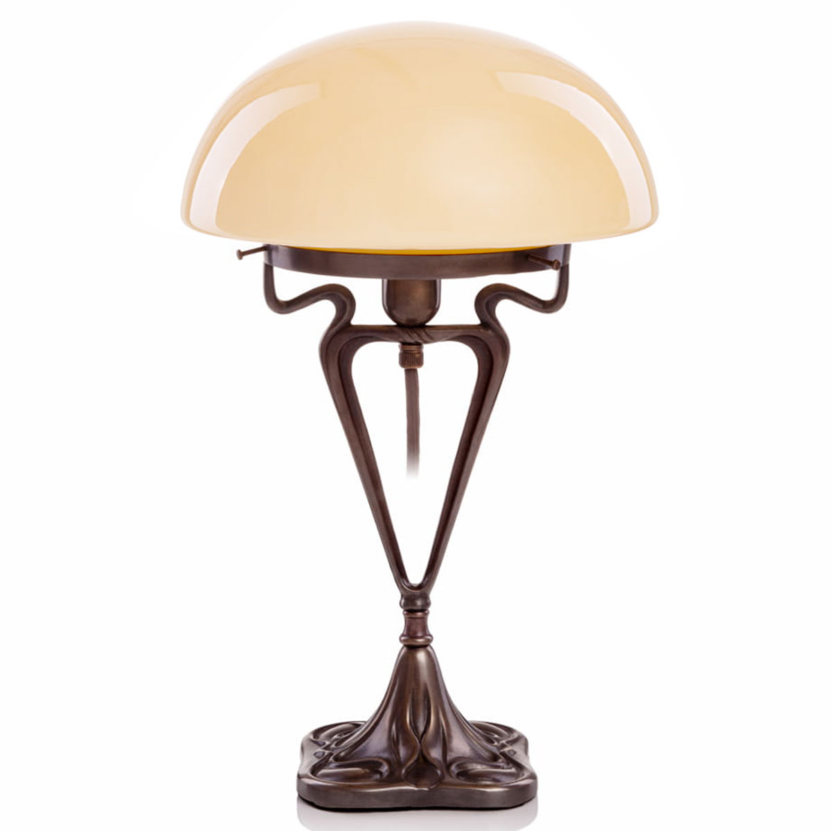 Art Nouveau "Mushroom" Table Lamp with Ornamented Brass Frame