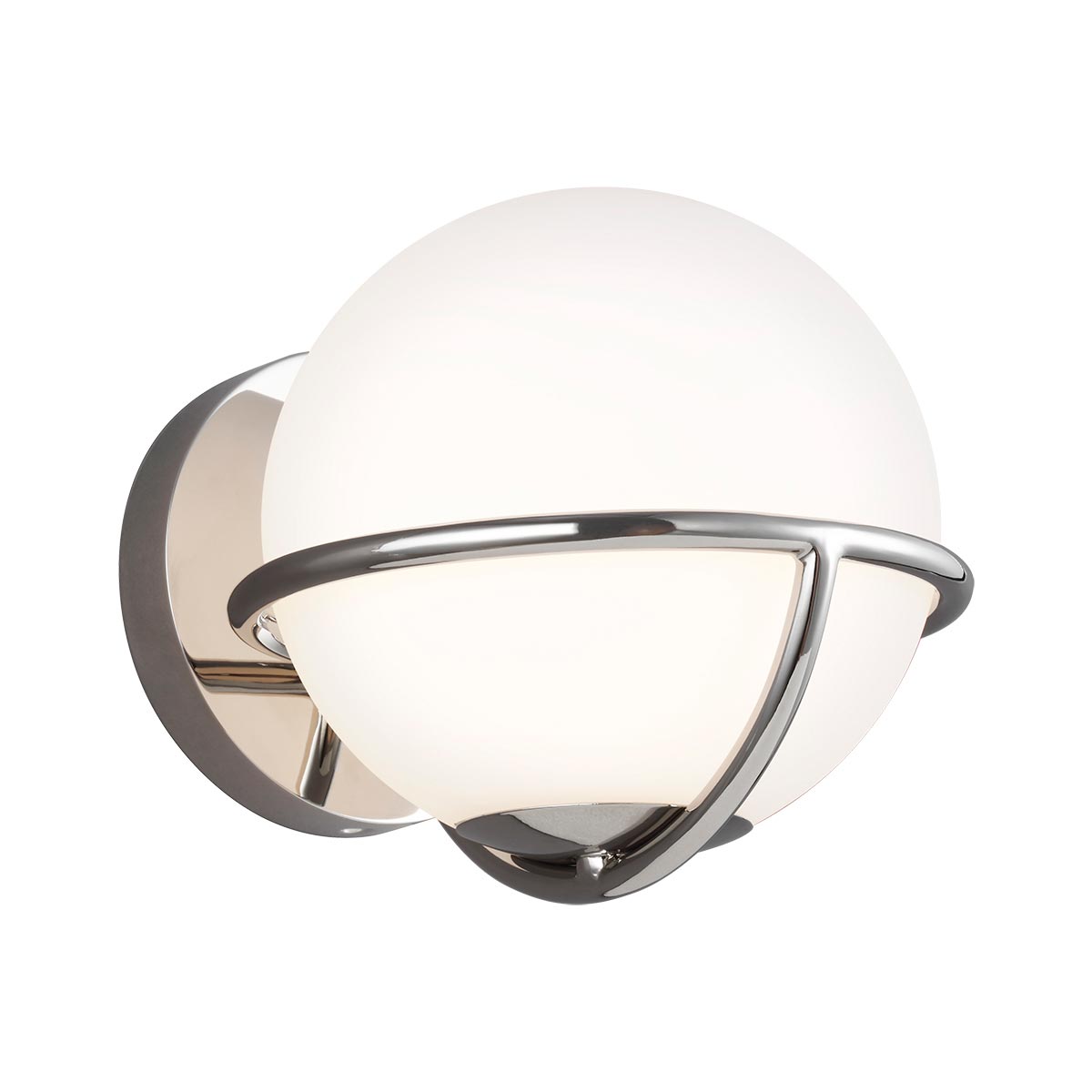 Retro-futuristische Kugel-Wandleuchte mit Opalglas