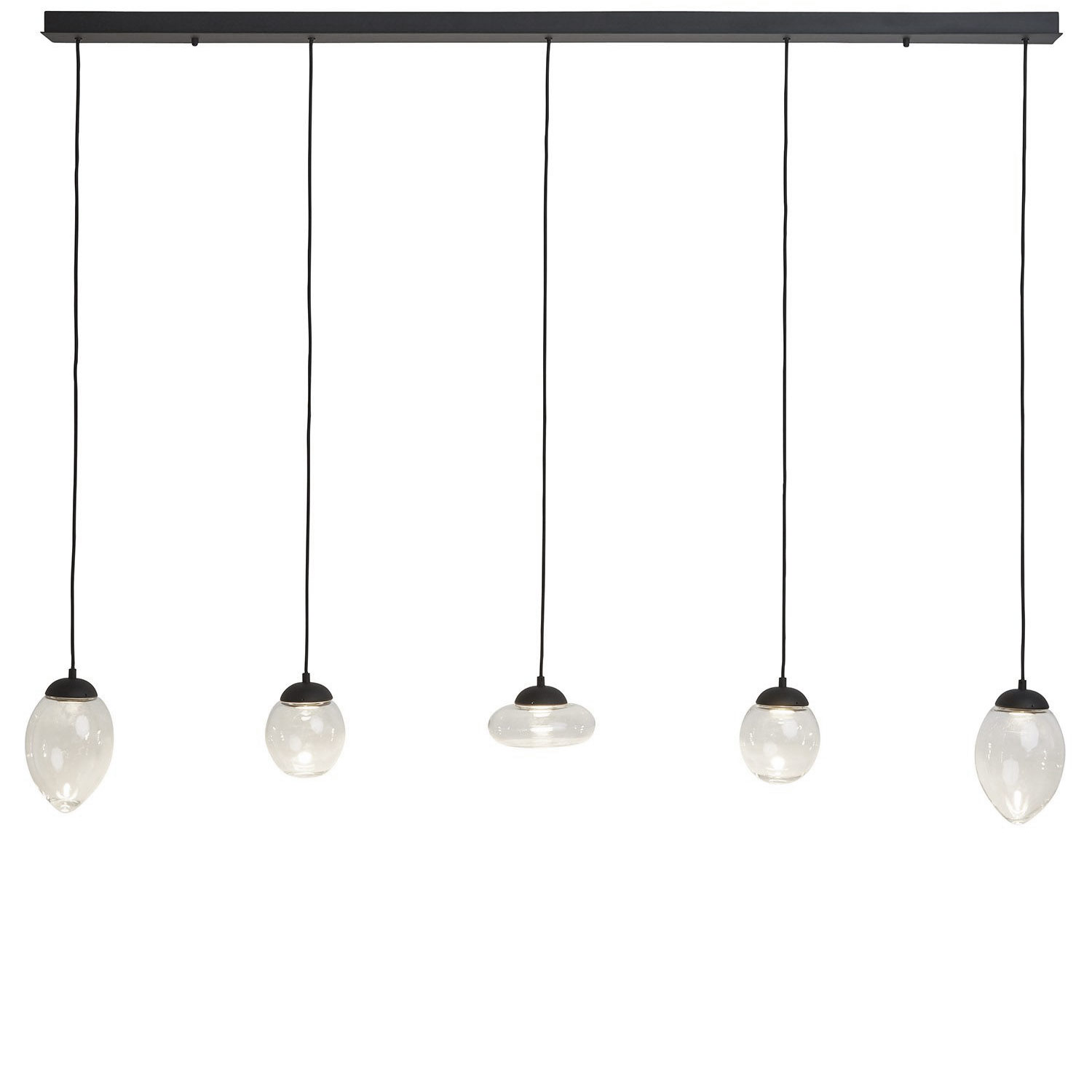 Reihe aus fünf Glasschirm-Hängeleuchten VITROLO (LED) auf Leiste