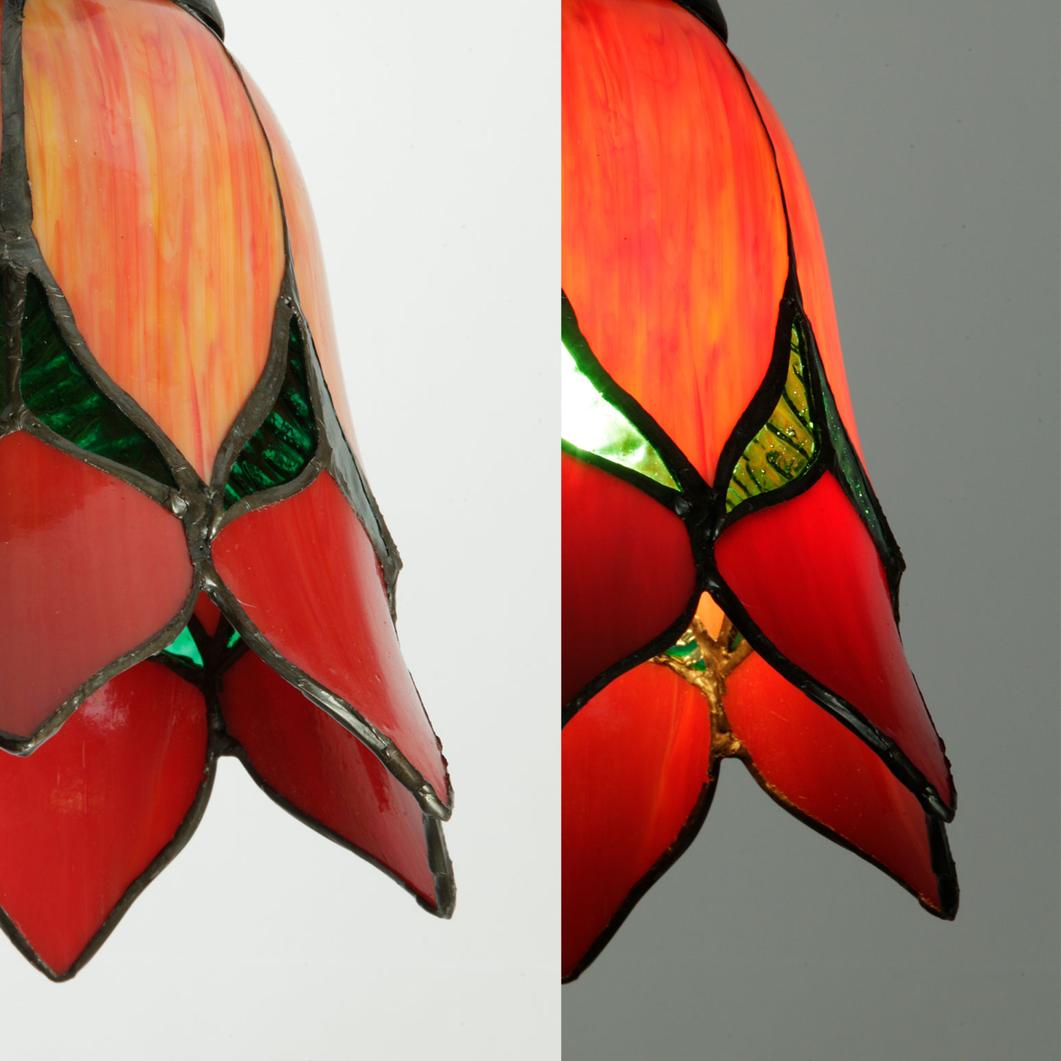 Kleine Tiffany-Deckenleuchte mit rotem Tulpen-Glasschirm Ø 12cm, Bild 2
