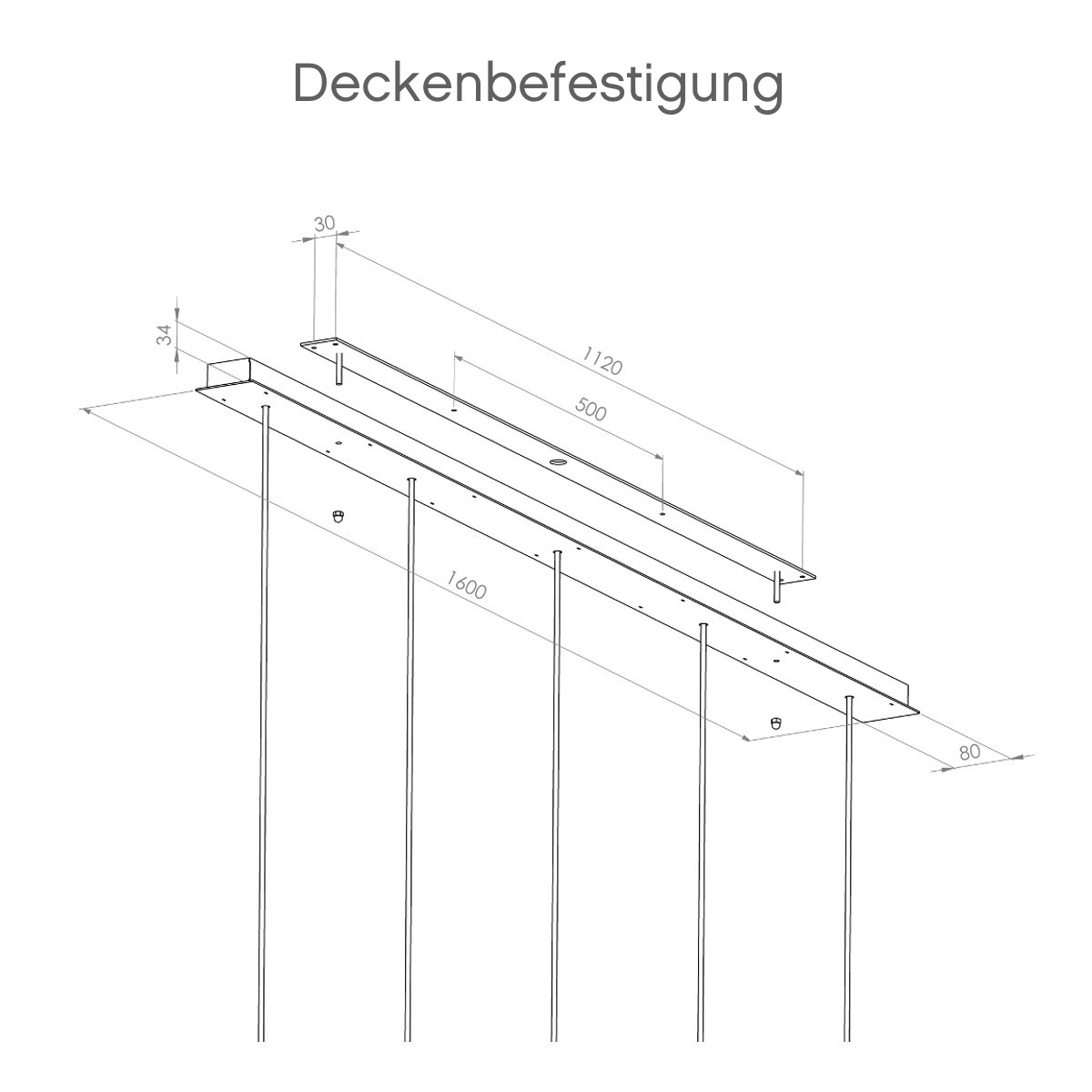 Bild 12: Deckenleiste aus schwarz lackiertem Stahlblech Gruppe aus 5 Röhren-Pendelleuchten TOBINO, Kupfer oder Messing: Deckenleiste aus schwarz lackiertem Stahlblech