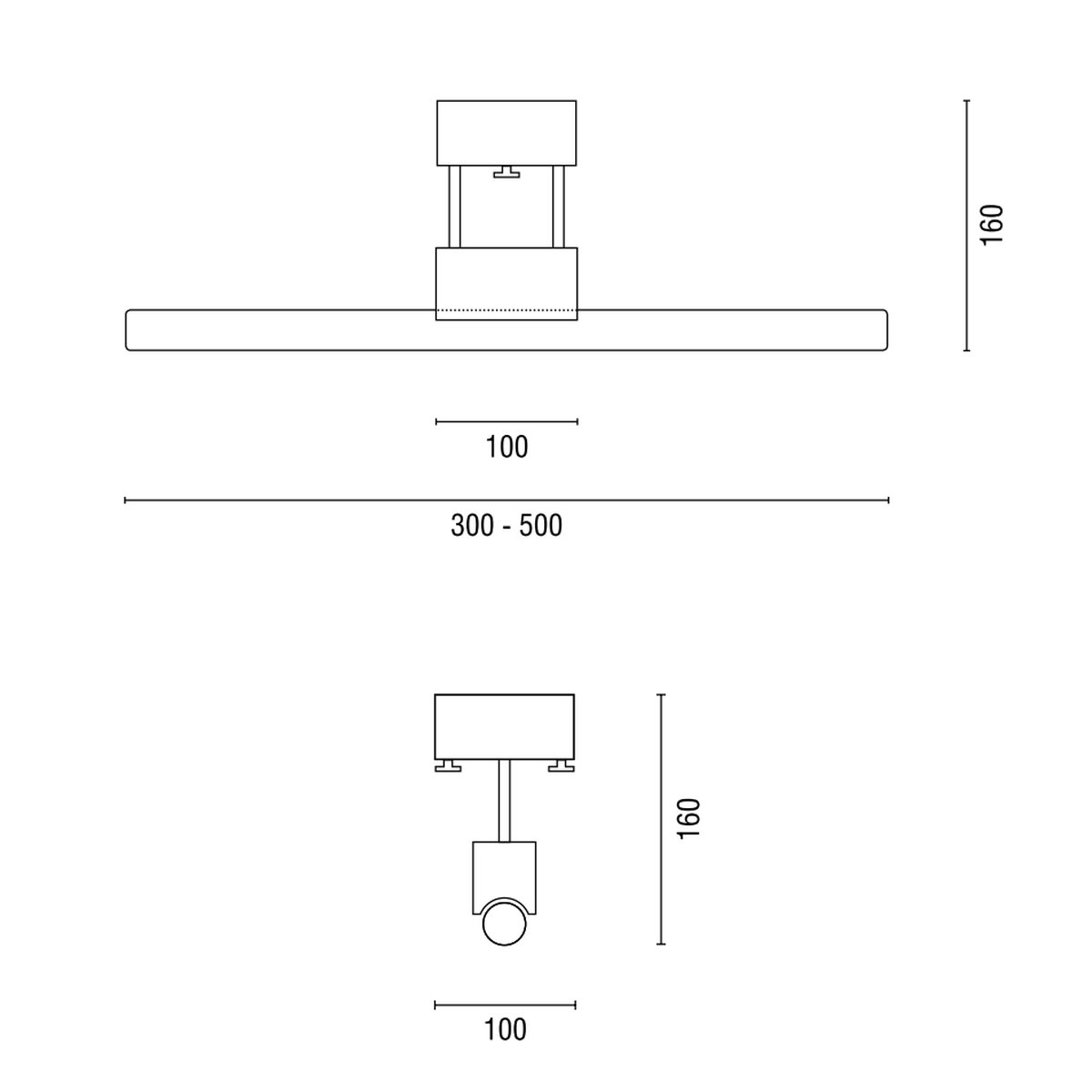 BAR 160 Minimalistische Deckenleuchte für Linienlampe 30/50 cm: Abmessungen der Leuchte