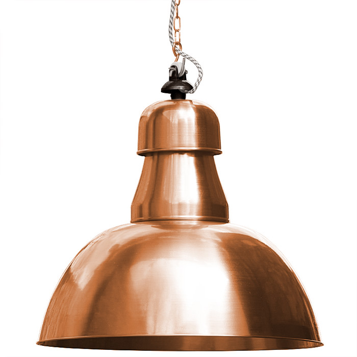 ERFURT Fabrik-Hängeleuchte aus Kupfer Ø 35-50 cm: Die Fabriklampe ERFURT in Kupfer glänzend lackiert, 400 mm Durchmesser, Aluguss-Aufhängung