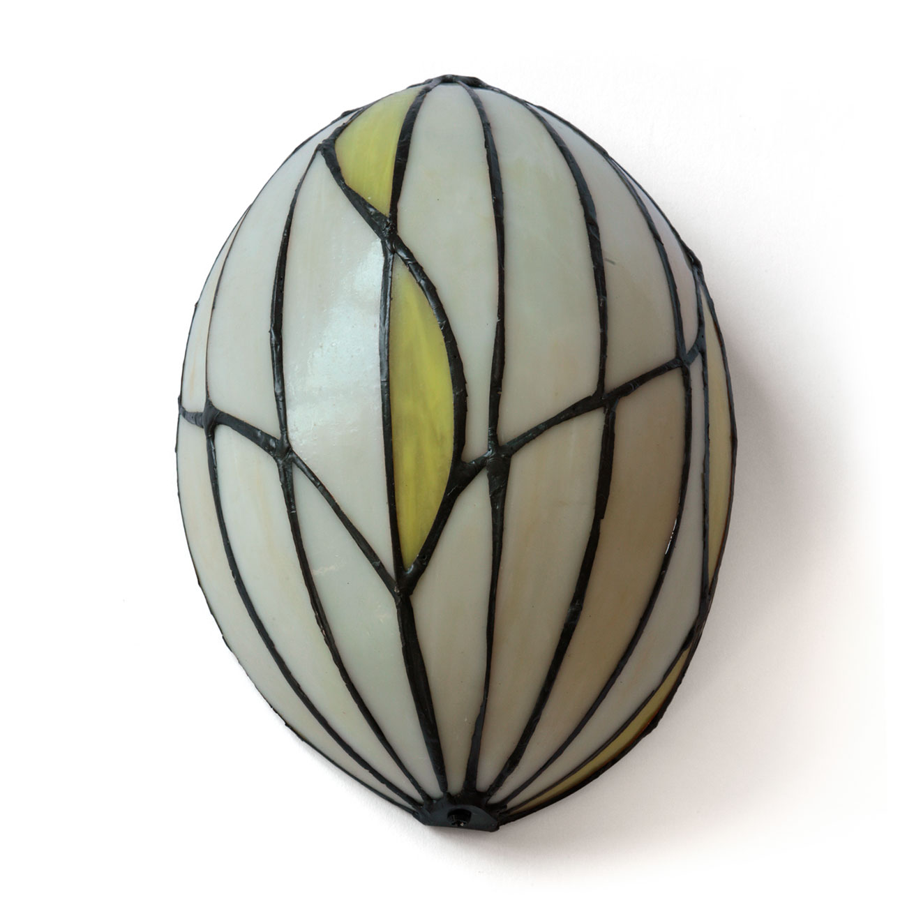 Halbrunde Jugendstil-Wandleuchte aus Tiffanyglas „Knospe“: Halbrunde Jugendstil-Wandleuchte aus Tiffanyglas im floralen Stil