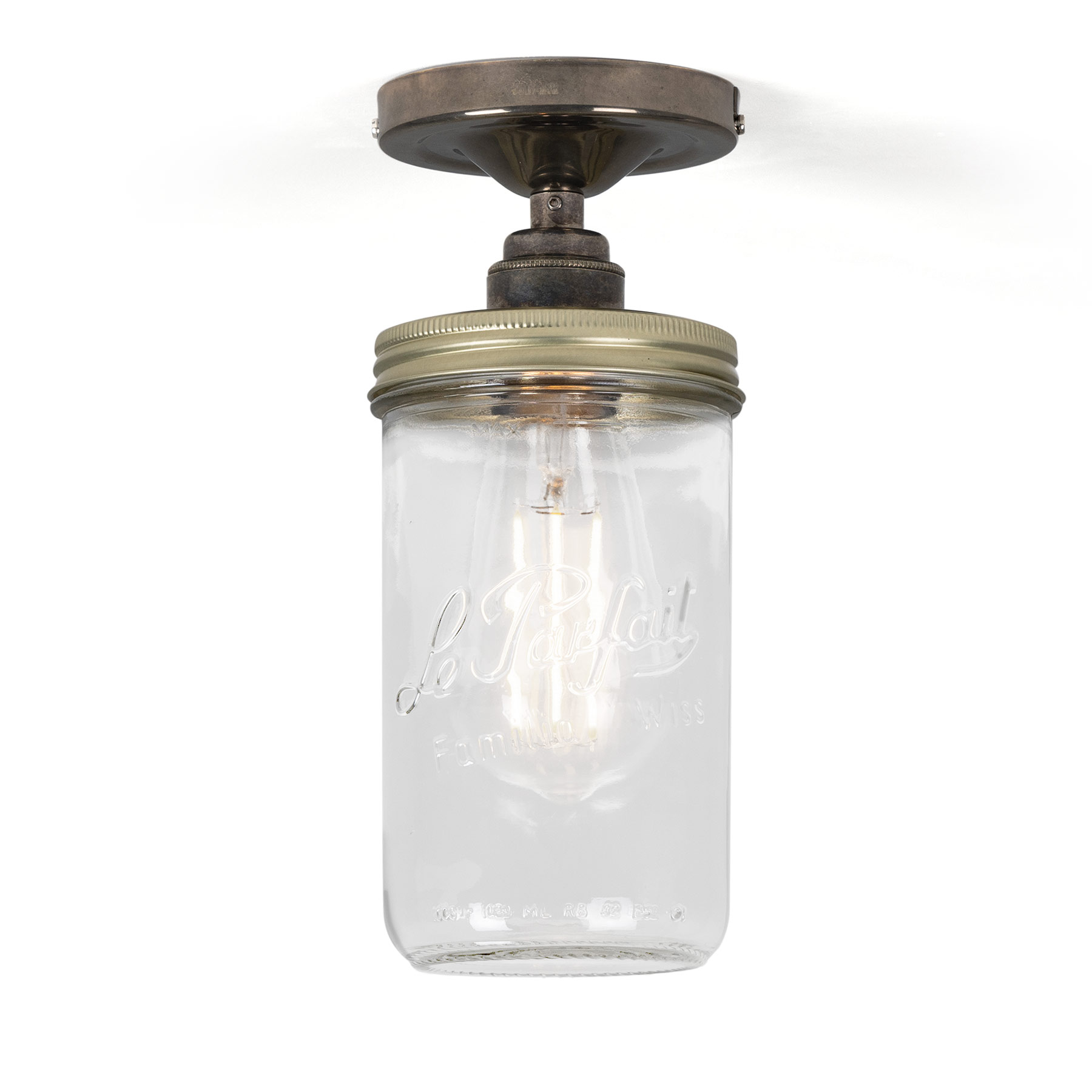 Shabby Style Flush Ceiling Light Fixture with Jam Jar Glass Shade