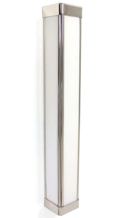 Elegante Kassetten-Wandleuchte FILO aus Messing, 30–60 cm: Elegante Kassetten-Wandleuchte z.B. für Spiegel, hier Modell 2 (41 cm), Messing vernickelt