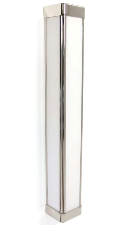 Bild 3: Elegante Kassetten-Wandleuchte z.B. für Spiegel, hier Modell 2 (41 cm), Messing vernickelt Elegante Kassetten-Wandleuchte FILO aus Messing, 30–60 cm: Elegante Kassetten-Wandleuchte z.B. für Spiegel, hier Modell 2 (41 cm), Messing vernickelt