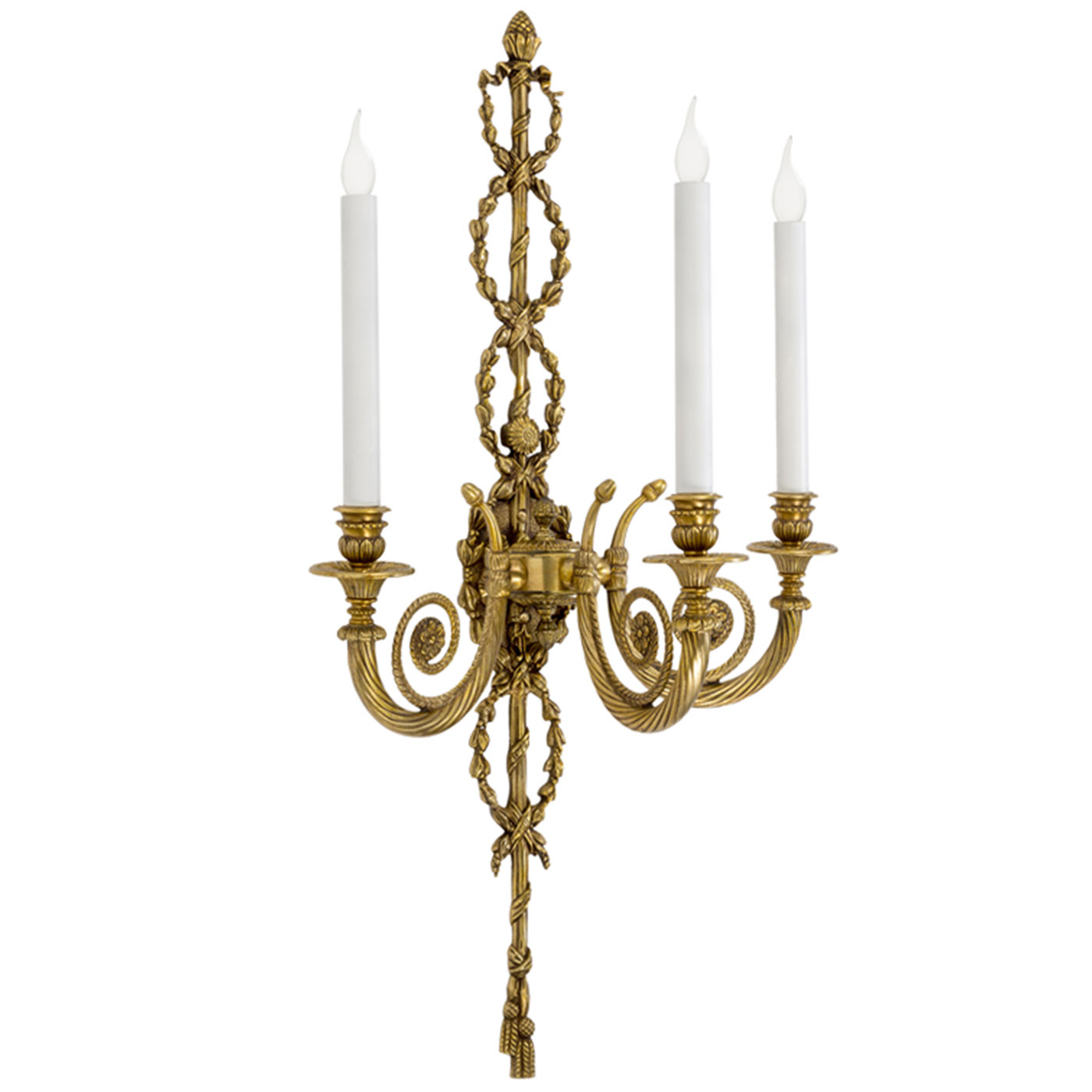 Bild 1: Elektrifizierter Wand-Kandelaber: Bronzeguss aus Florenz (kleines Modell 1 mit drei Armen) Filigraner Bronzeguss-Kandelaber, 3-/5-armig: Elektrifizierter Wand-Kandelaber: Bronzeguss aus Florenz (kleines Modell 1 mit drei Armen)