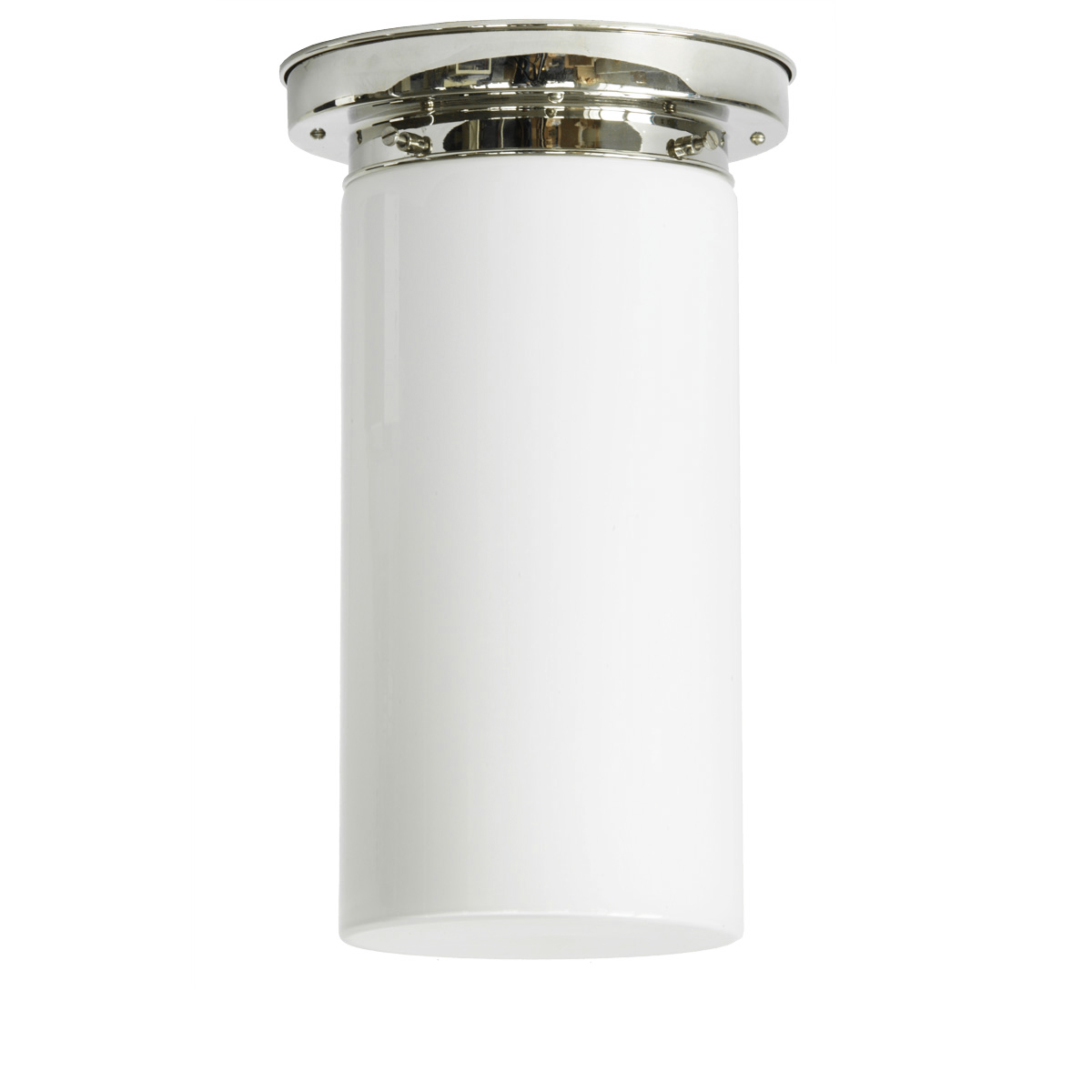 Messing-Deckenleuchte mit langem Opalglas-Zylinder, Ø 11 cm