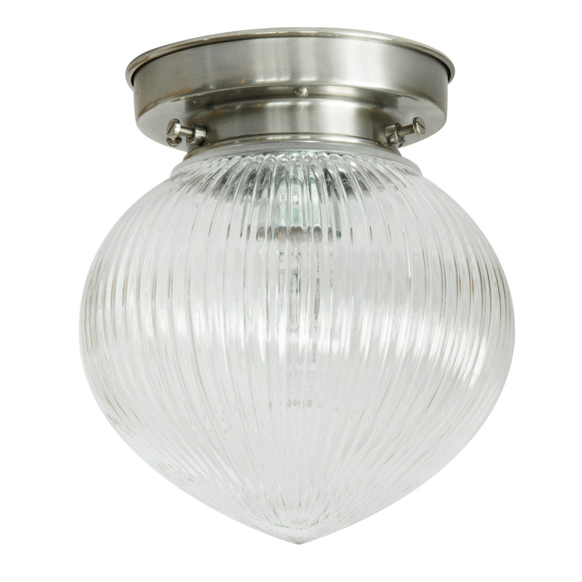 Ceiling light with hazelnut-shaped fluted holophane glass Ø 14 cm