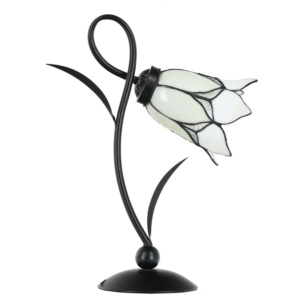 Tiffany-Tischleuchte mit weißem Blütenschirm Tiffany-Tischleuchte mit weißem Blütenschirm