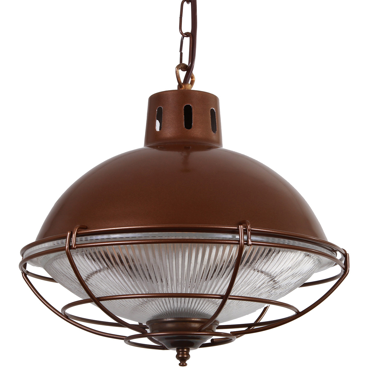 Bild 5: Die Industrieleuchte in der Ausführung Alumimium bronzefarben pulverlackiert Industrieleuchte mit Schutzgitter und Holophanglas-Refraktor: Die Industrieleuchte in der Ausführung Alumimium bronzefarben pulverlackiert